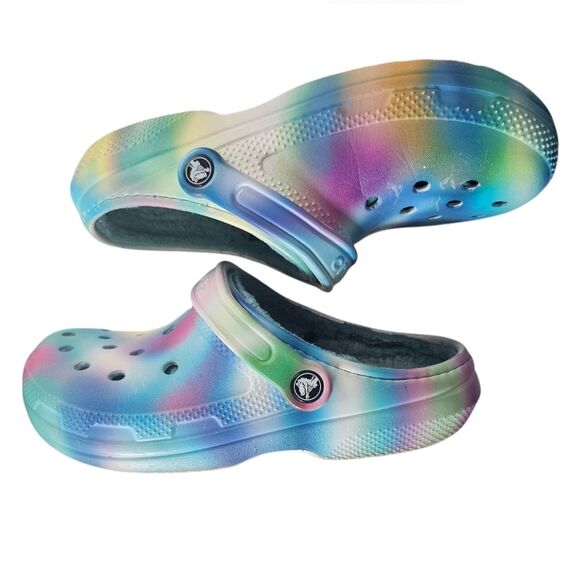 Crocs Classic Clogs Fur Lined Tie Dye Multicolor Women's Size 8 Cozy Comfort - Picture 10 of 13